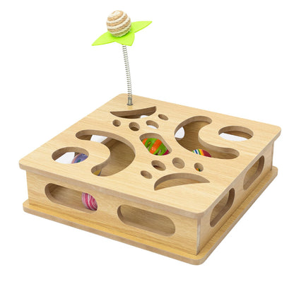 HXSMGS Interactive Cat Toys Puzzle Wood Box Indoor Sports Entertainment Hunting Cat Toys Stimulate Cat Sports Vitality (Burlywood)