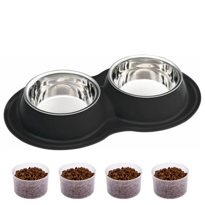 AIANDE Dog Bowls Extra Large Dog Bowl Set with Mat Black Double Stainless Steel Dog Food Bowl for Medium Large Dogs Pet Bowls for Food and Water No-Slip Silicone Rubber Mat 4 Cup Pet Food Bowls