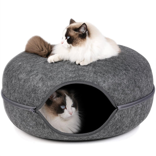 Bininl Cat TunnelPeekaboo Cat Cave Bed for Indoor CatsCat Donut Tunnel for Pet Cat HouseDetachable Round Cat Felt & Washable Interior Cat Play Tunnel(24 Inch Dark Grey)