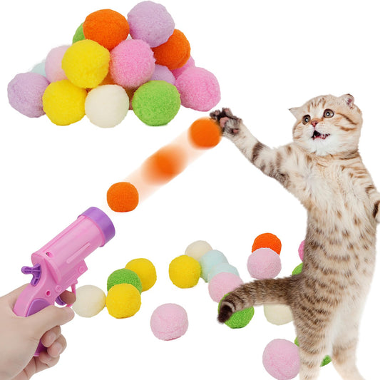C-PASSION Cat Ball Toy Launcher GunCat Balls Fetch Toy50Pcs Plush Fuzzy Balls Launcher Cat Toy for CatsCute Kitten Kitty ToysFunny Interactive Cat Toys for Bored Indoor Adult Cats