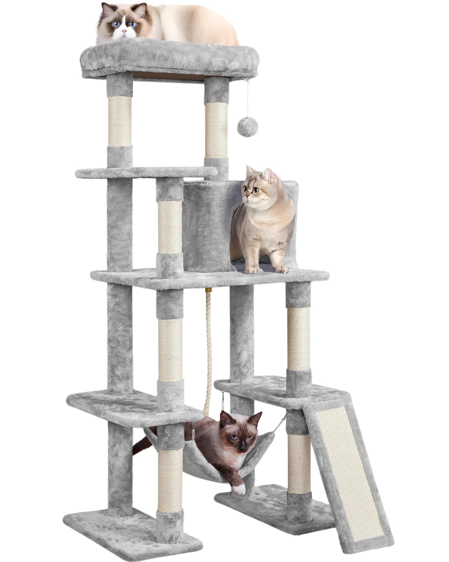 Yaheetech Cat Tree Cat Tower, 63in Multi-Level Pet Furniture for Indoor Kitten w/Sisal-Covered Scratching Posts & Condo, Activity Center for Kitty, Black