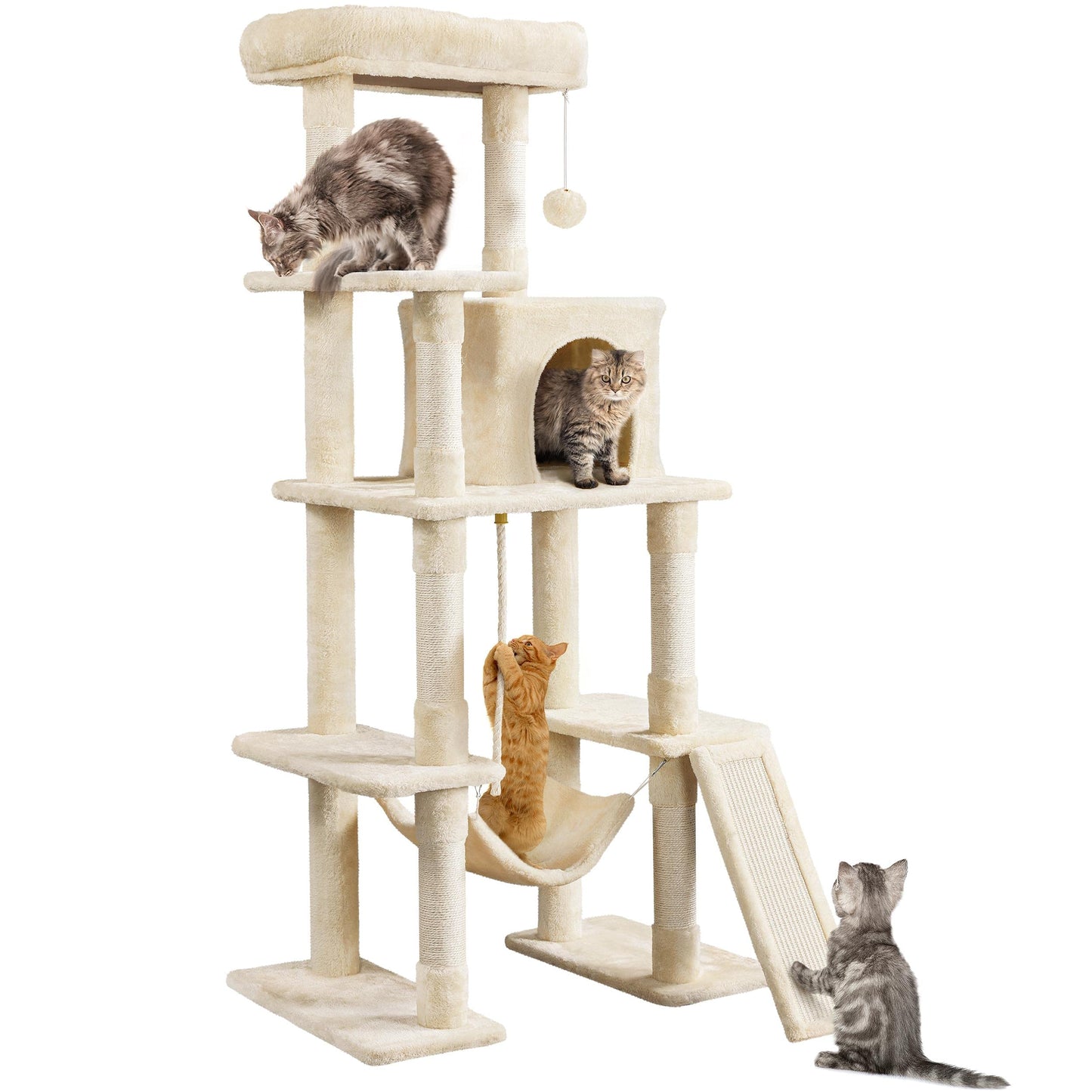 Yaheetech Cat Tree Cat Tower, 63in Multi-Level Pet Furniture for Indoor Kitten w/Sisal-Covered Scratching Posts & Condo, Activity Center for Kitty, Black