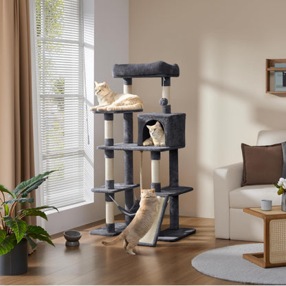 Yaheetech Cat Tree Cat Tower, 63in Multi-Level Pet Furniture for Indoor Kitten w/Sisal-Covered Scratching Posts & Condo, Activity Center for Kitty, Black