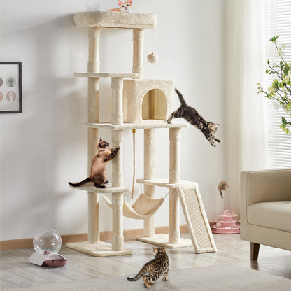 Yaheetech Cat Tree Cat Tower, 63in Multi-Level Pet Furniture for Indoor Kitten w/Sisal-Covered Scratching Posts & Condo, Activity Center for Kitty, Black