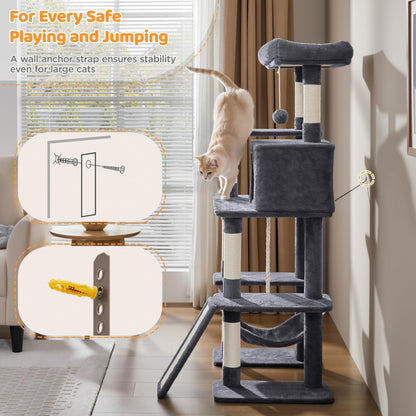 Yaheetech Cat Tree Cat Tower, 63in Multi-Level Pet Furniture for Indoor Kitten w/Sisal-Covered Scratching Posts & Condo, Activity Center for Kitty, Black