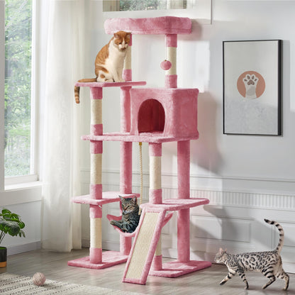Yaheetech Cat Tree Cat Tower, 63in Multi-Level Pet Furniture for Indoor Kitten w/Sisal-Covered Scratching Posts & Condo, Activity Center for Kitty, Black