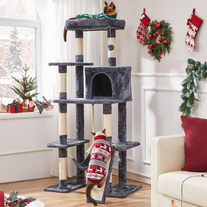 Yaheetech Cat Tree Cat Tower, 63in Multi-Level Pet Furniture for Indoor Kitten w/Sisal-Covered Scratching Posts & Condo, Activity Center for Kitty, Black