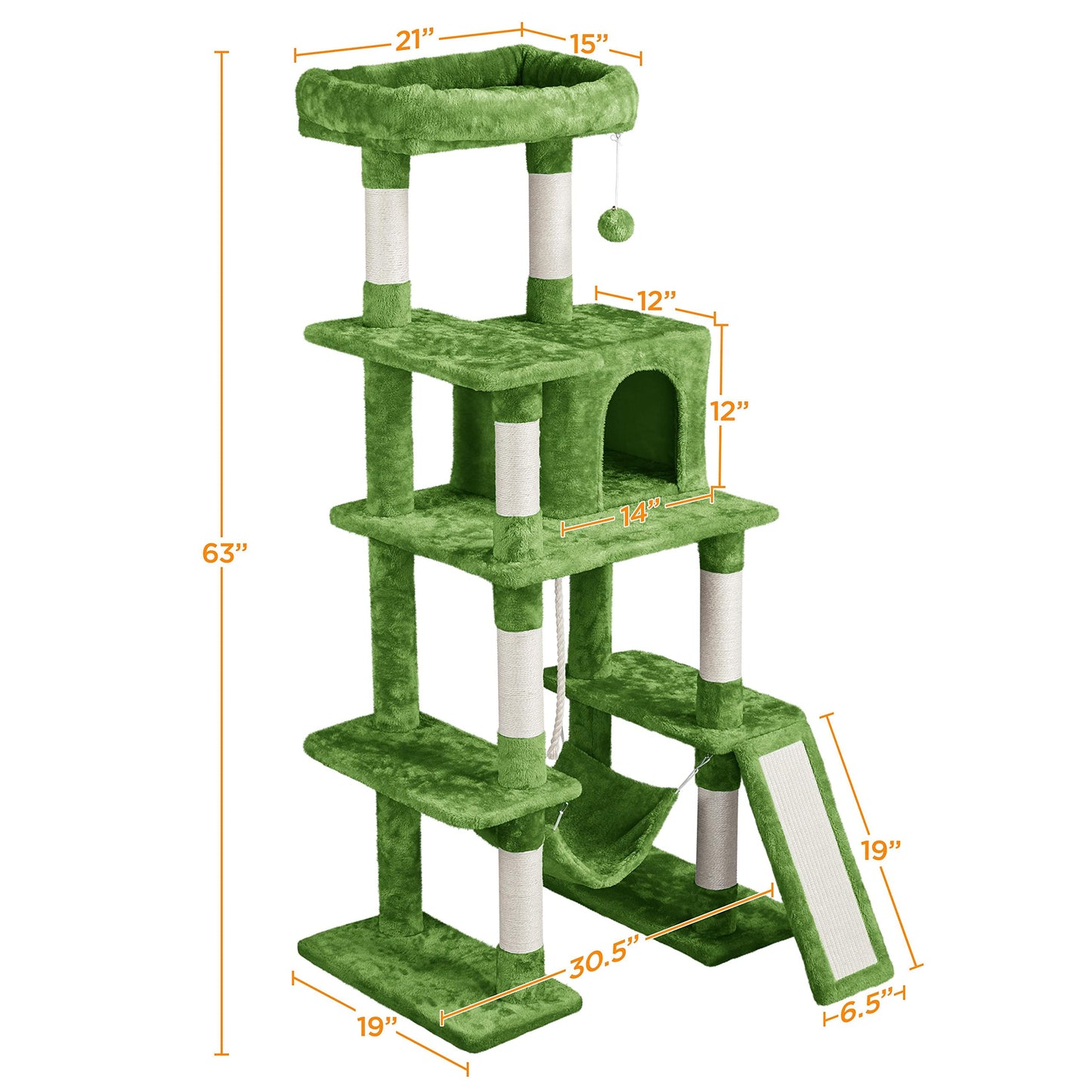 Yaheetech Cat Tree Cat Tower, 63in Multi-Level Pet Furniture for Indoor Kitten w/Sisal-Covered Scratching Posts & Condo, Activity Center for Kitty, Black