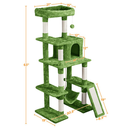 Yaheetech Cat Tree Cat Tower, 63in Multi-Level Pet Furniture for Indoor Kitten w/Sisal-Covered Scratching Posts & Condo, Activity Center for Kitty, Black