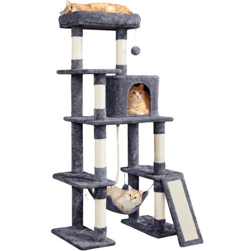 Yaheetech Cat Tree Cat Tower, 63in Multi-Level Pet Furniture for Indoor Kitten w/Sisal-Covered Scratching Posts & Condo, Activity Center for Kitty, Black
