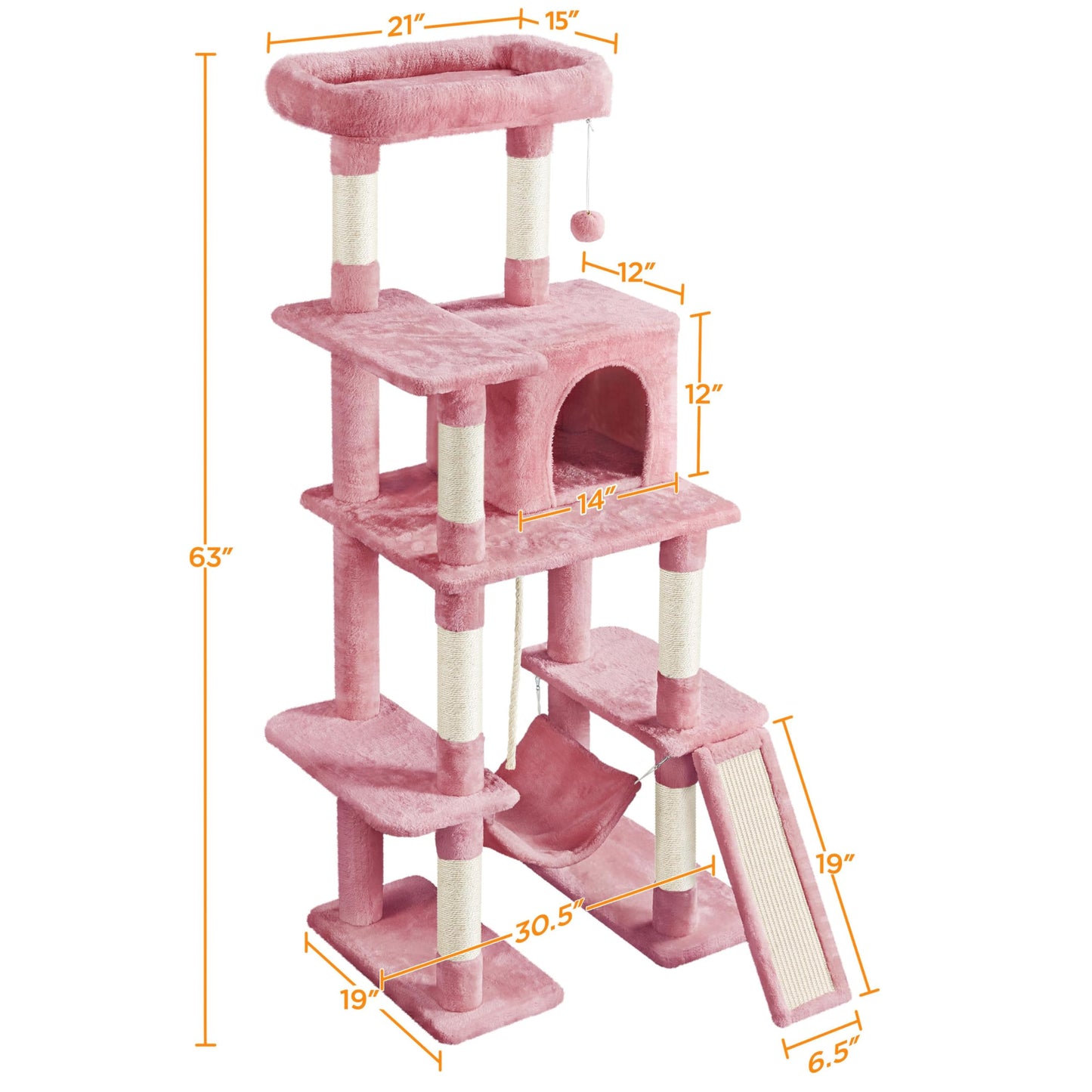 Yaheetech Cat Tree Cat Tower, 63in Multi-Level Pet Furniture for Indoor Kitten w/Sisal-Covered Scratching Posts & Condo, Activity Center for Kitty, Black