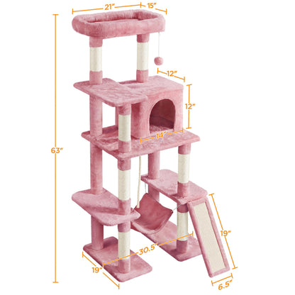 Yaheetech Cat Tree Cat Tower, 63in Multi-Level Pet Furniture for Indoor Kitten w/Sisal-Covered Scratching Posts & Condo, Activity Center for Kitty, Black