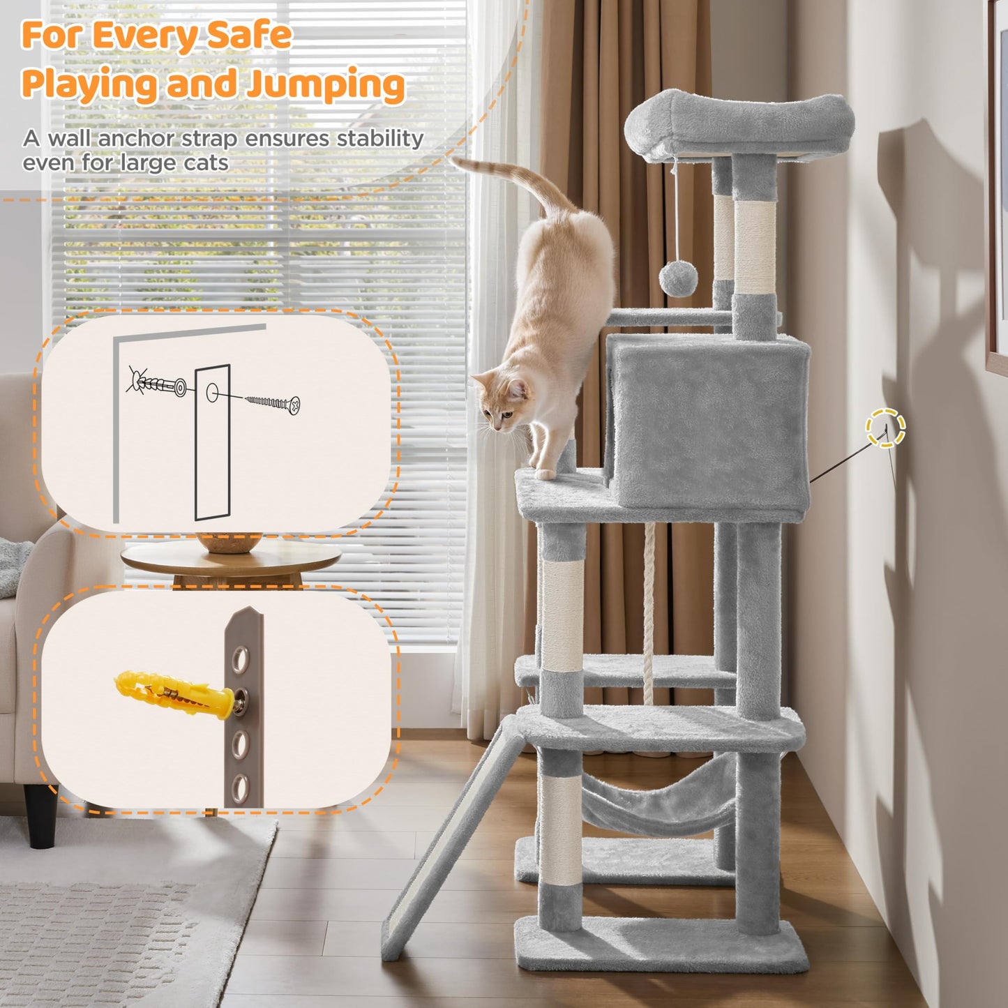 Yaheetech Cat Tree Cat Tower, 63in Multi-Level Pet Furniture for Indoor Kitten w/Sisal-Covered Scratching Posts & Condo, Activity Center for Kitty, Black