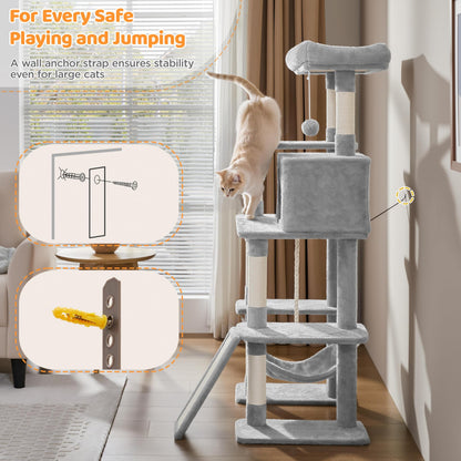 Yaheetech Cat Tree Cat Tower, 63in Multi-Level Pet Furniture for Indoor Kitten w/Sisal-Covered Scratching Posts & Condo, Activity Center for Kitty, Black