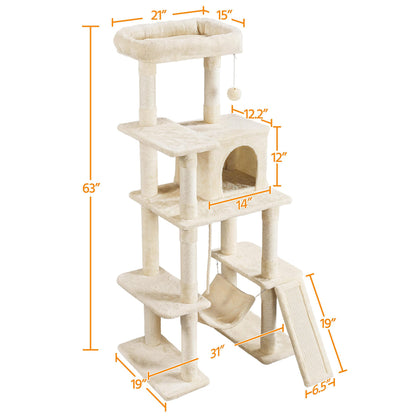 Yaheetech Cat Tree Cat Tower, 63in Multi-Level Pet Furniture for Indoor Kitten w/Sisal-Covered Scratching Posts & Condo, Activity Center for Kitty, Black