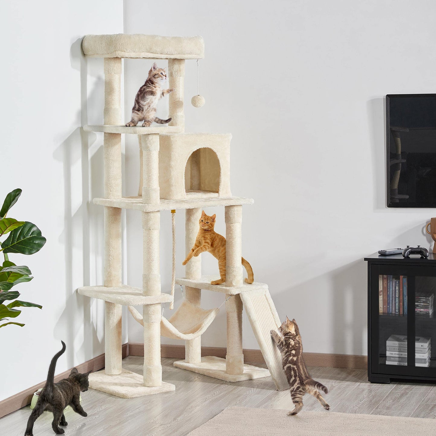 Yaheetech Cat Tree Cat Tower, 63in Multi-Level Pet Furniture for Indoor Kitten w/Sisal-Covered Scratching Posts & Condo, Activity Center for Kitty, Black