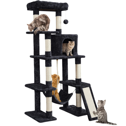 Yaheetech Cat Tree Cat Tower, 63in Multi-Level Pet Furniture for Indoor Kitten w/Sisal-Covered Scratching Posts & Condo, Activity Center for Kitty, Black