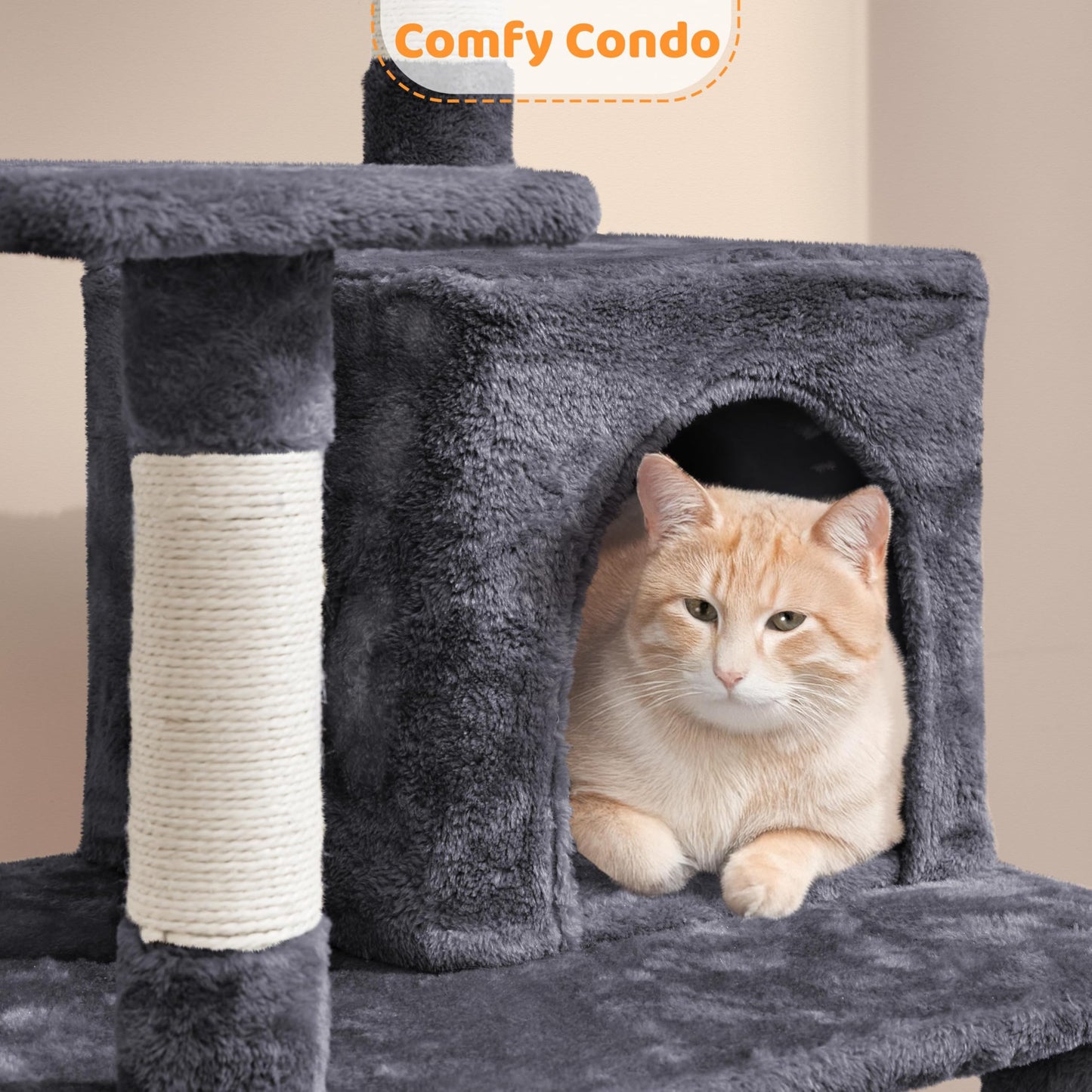 Yaheetech Cat Tree Cat Tower, 63in Multi-Level Pet Furniture for Indoor Kitten w/Sisal-Covered Scratching Posts & Condo, Activity Center for Kitty, Black