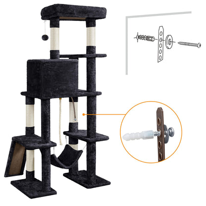 Yaheetech Cat Tree Cat Tower, 63in Multi-Level Pet Furniture for Indoor Kitten w/Sisal-Covered Scratching Posts & Condo, Activity Center for Kitty, Black