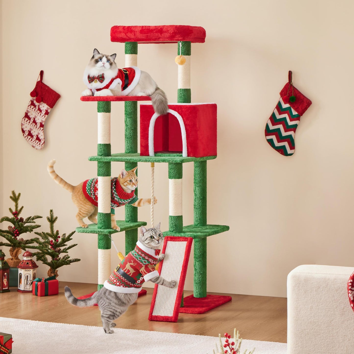 Yaheetech Cat Tree Cat Tower, 63in Multi-Level Pet Furniture for Indoor Kitten w/Sisal-Covered Scratching Posts & Condo, Activity Center for Kitty, Black