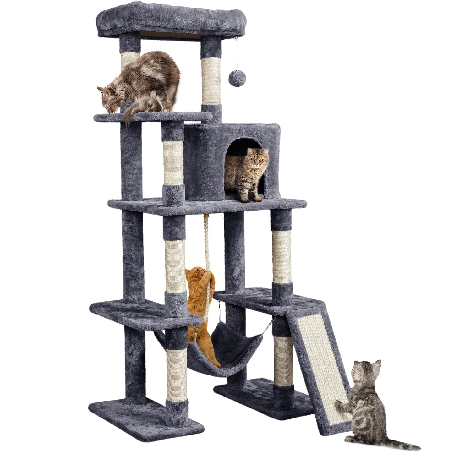 Yaheetech Cat Tree Cat Tower, 63in Multi-Level Pet Furniture for Indoor Kitten w/Sisal-Covered Scratching Posts & Condo, Activity Center for Kitty, Black