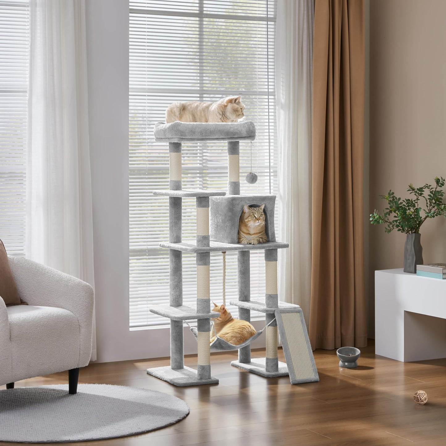 Yaheetech Cat Tree Cat Tower, 63in Multi-Level Pet Furniture for Indoor Kitten w/Sisal-Covered Scratching Posts & Condo, Activity Center for Kitty, Black