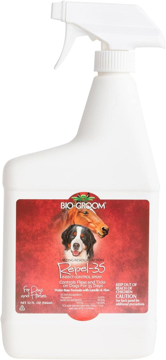 Bio-Groom Repel-35 Flea & Tick Dog Spray – Flea and Tick Prevention for Dogs Flea Treatment Cruelty-Free Made in USA Natural Tick Repellent Fly Spray for Horses – 32 fl oz 1-Pack