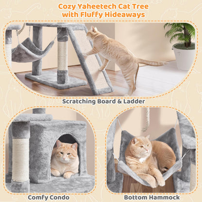 Yaheetech Cat Tree Cat Tower, 63in Multi-Level Pet Furniture for Indoor Kitten w/Sisal-Covered Scratching Posts & Condo, Activity Center for Kitty, Black