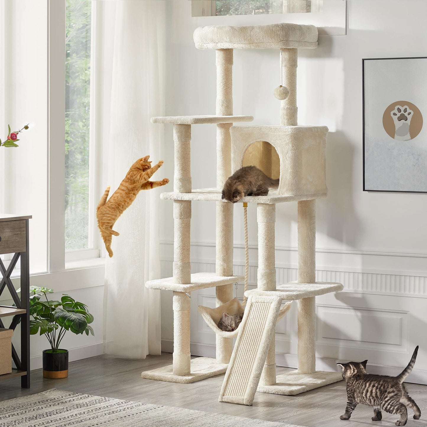 Yaheetech Cat Tree Cat Tower, 63in Multi-Level Pet Furniture for Indoor Kitten w/Sisal-Covered Scratching Posts & Condo, Activity Center for Kitty, Black