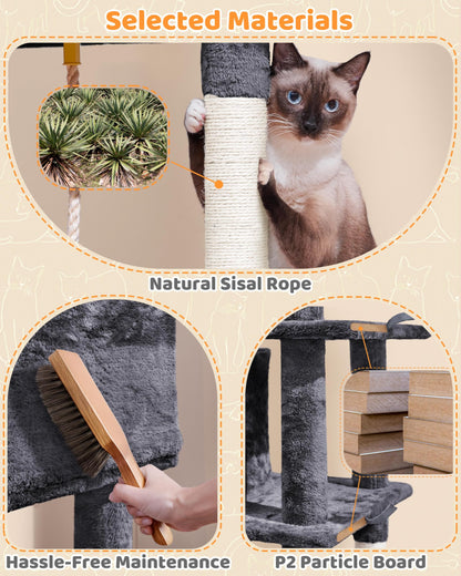 Yaheetech Cat Tree Cat Tower, 63in Multi-Level Pet Furniture for Indoor Kitten w/Sisal-Covered Scratching Posts & Condo, Activity Center for Kitty, Black
