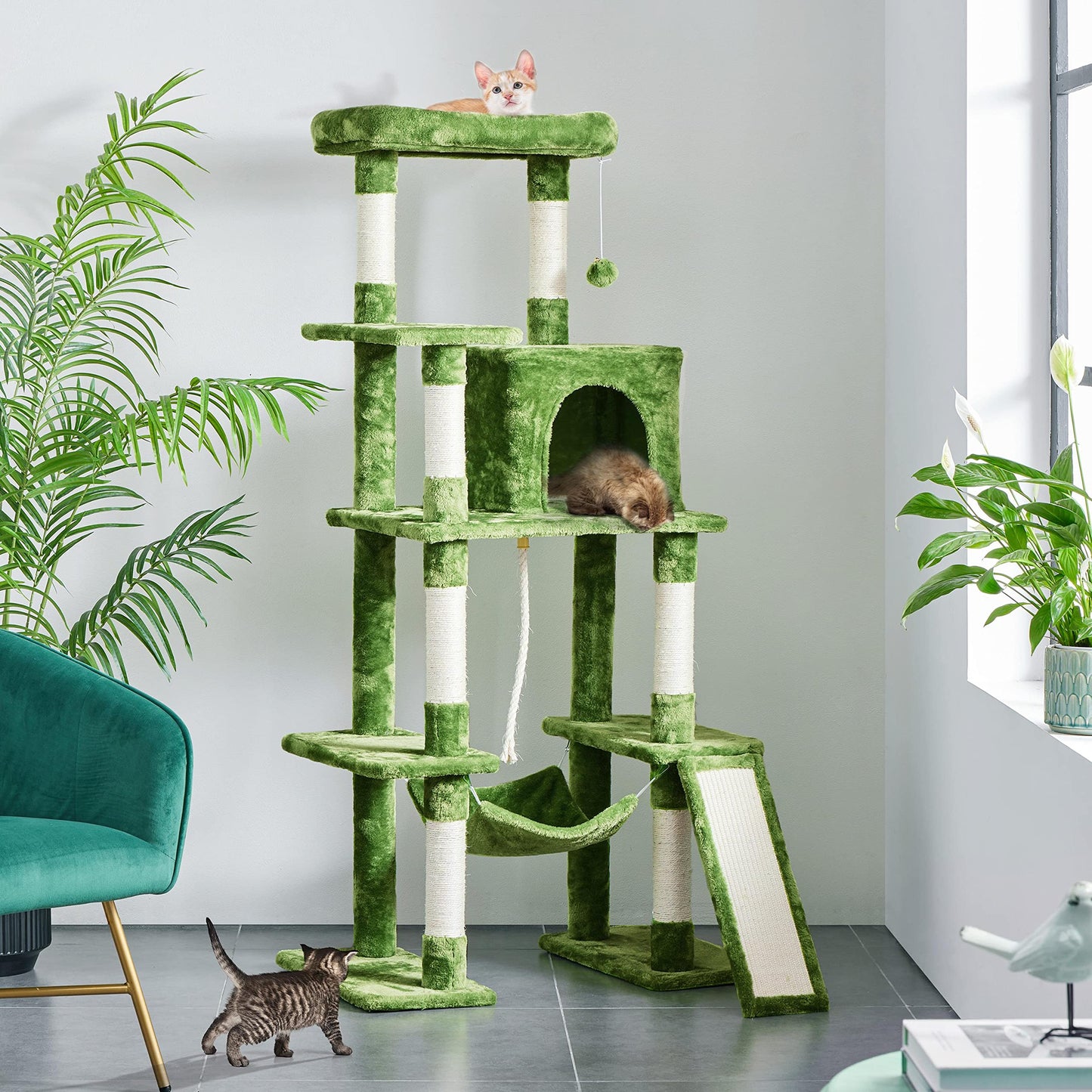 Yaheetech Cat Tree Cat Tower, 63in Multi-Level Pet Furniture for Indoor Kitten w/Sisal-Covered Scratching Posts & Condo, Activity Center for Kitty, Black