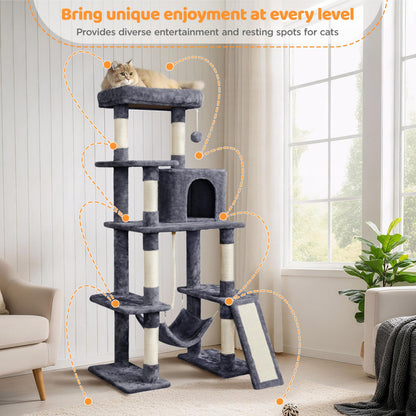 Yaheetech Cat Tree Cat Tower, 63in Multi-Level Pet Furniture for Indoor Kitten w/Sisal-Covered Scratching Posts & Condo, Activity Center for Kitty, Black