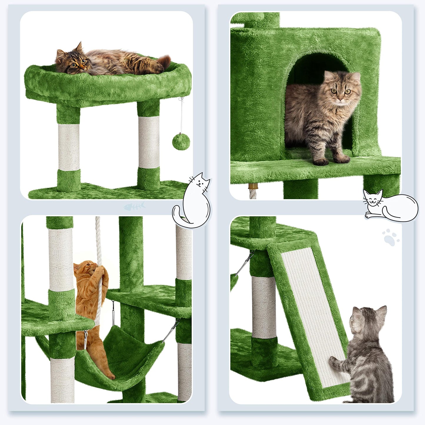 Yaheetech Cat Tree Cat Tower, 63in Multi-Level Pet Furniture for Indoor Kitten w/Sisal-Covered Scratching Posts & Condo, Activity Center for Kitty, Black
