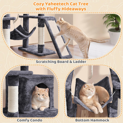 Yaheetech Cat Tree Cat Tower, 63in Multi-Level Pet Furniture for Indoor Kitten w/Sisal-Covered Scratching Posts & Condo, Activity Center for Kitty, Black