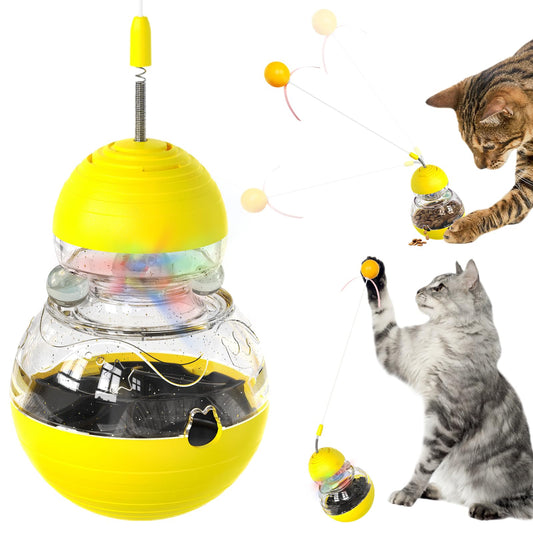 YIJISKY Interactive Cat Toy Gourd Tumbler Design with Teaser Wand A Durable and Safe Treat Dispenser – Ideal Gift for Kitten Exercise and Boredom Relief (Yellow)